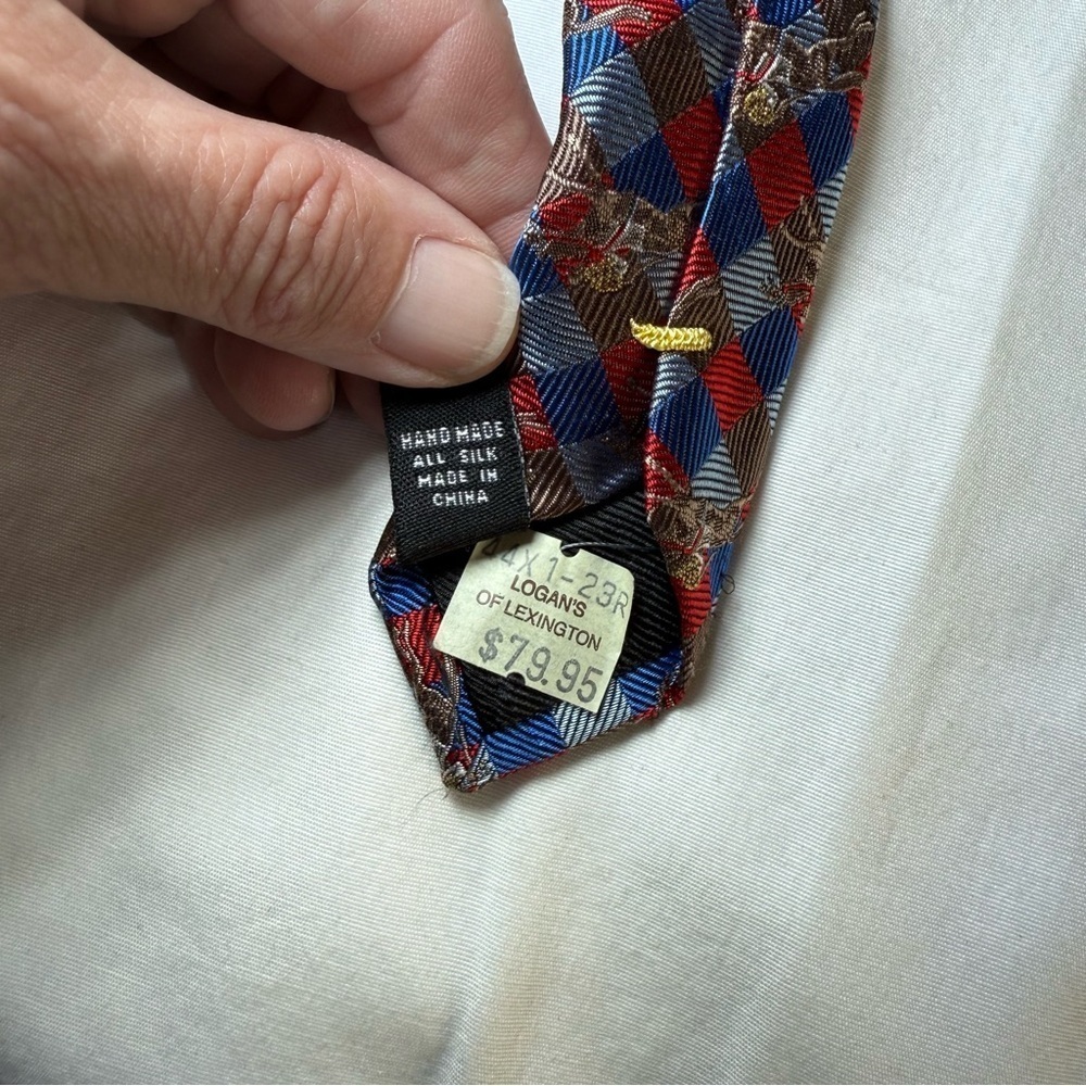 Red And Blue Equestrian Horse Racing Silk Neck Tie Logan’s Of Lexington Classic - Picture 3 of 4